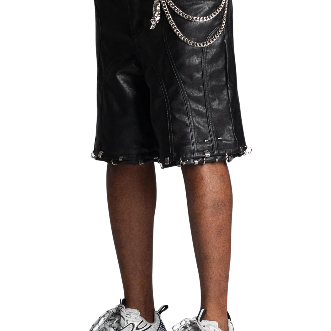 AVANT BLACK LEATHER PIERCING SHORTS