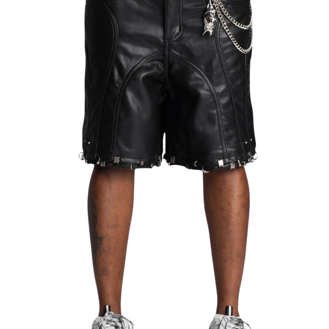 AVANT BLACK LEATHER PIERCING SHORTS