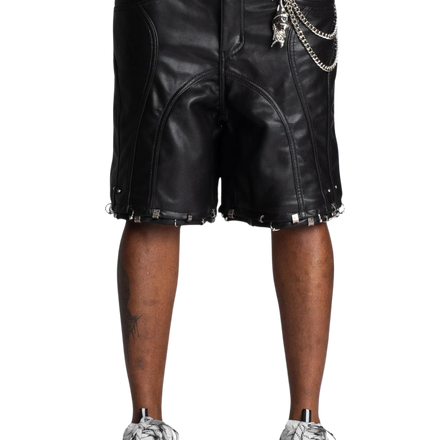 AVANT BLACK LEATHER PIERCING SHORTS