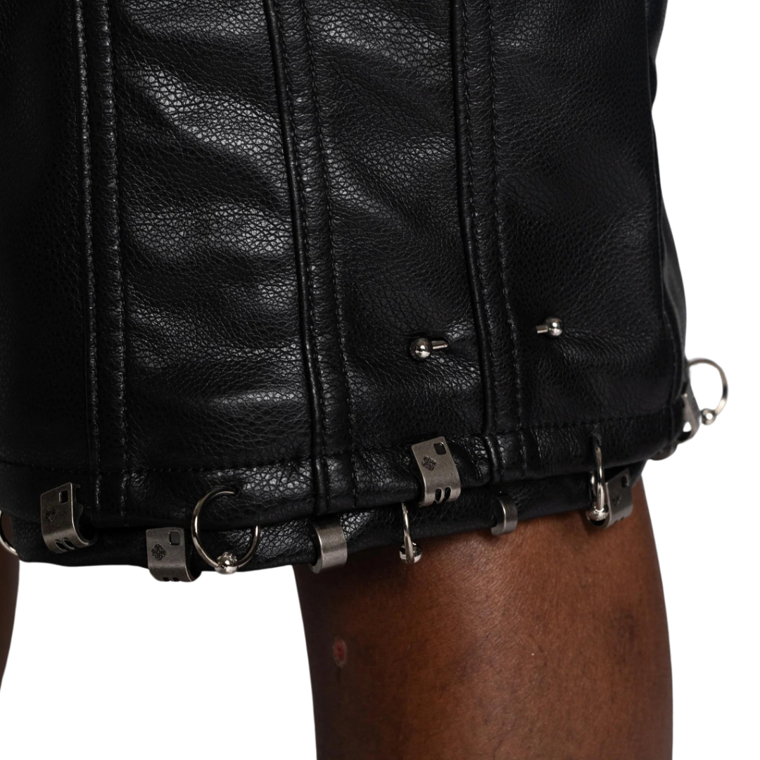 AVANT BLACK LEATHER PIERCING SHORTS